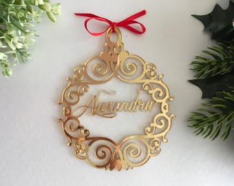 Personalized Christmas name bauble Custom ornament Tree decorations Gold mirror acrylic baubles Hanging home decor Personalised gift for her