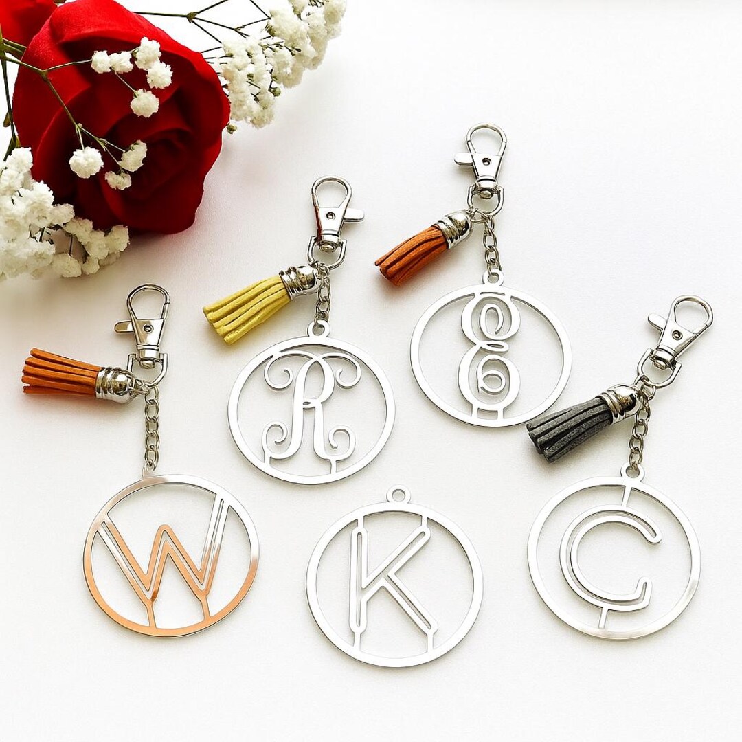 Custom Monogram Keychain With Tassel – Personalized Silver Initial ...