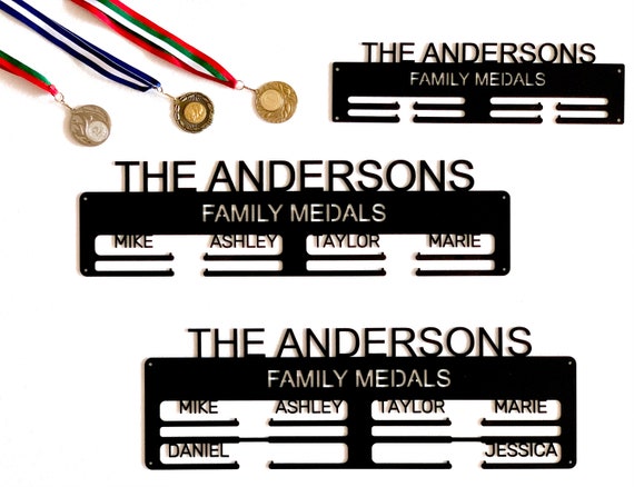 Personalized Medal Holder with Custom Names Family Members Sports Medal Display Rack for Awards Metal Monogram Kids Medals Our Family Medals