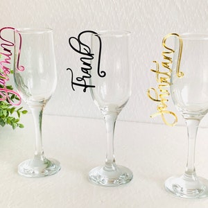 Custom Wedding Wine Glass Charms Personalized Name Tags Cocktail Drink Markers Laser Cut Place Cards Hanging Drink Name Tags for Glasses image 10