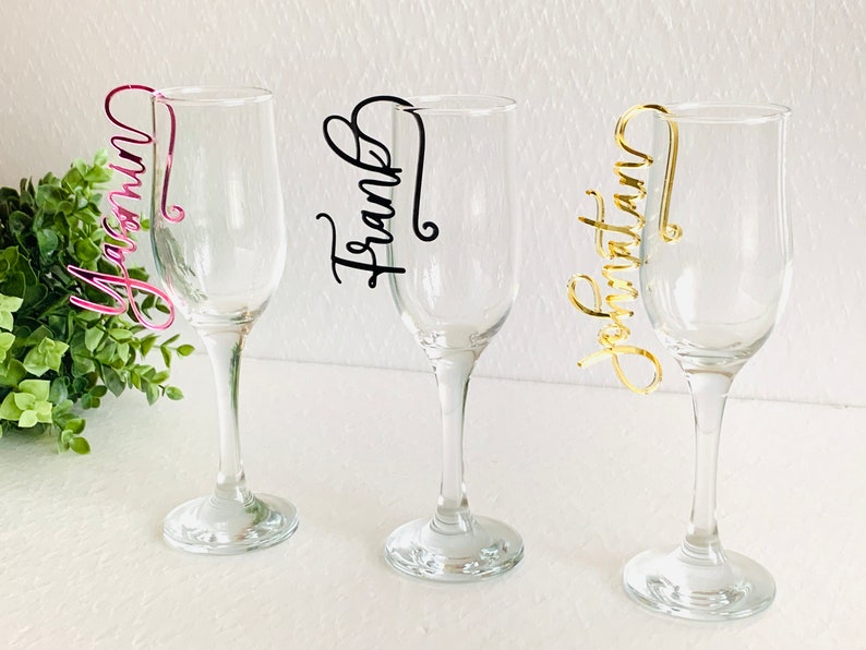 Custom Wedding Wine Glass Charms Personalized Name Tags Cocktail Drink Markers Laser Cut Place Cards Hanging Drink Name Tags for Glasses image 10