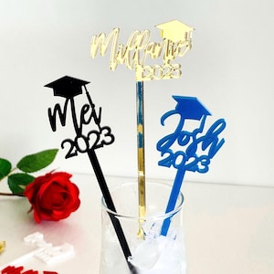 Afstuderen roerstaafjes Klasse van 2025 decoraties - gepersonaliseerde naam - afstudeerdecoraties aangepaste roerstaafjes voor afstudeerfeest