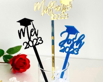 Graduation Drink Stirrers Class of 2025 Decorations - Personalized Name - Graduation Centerpieces Custom Drink Stirrers for Graduation Party
