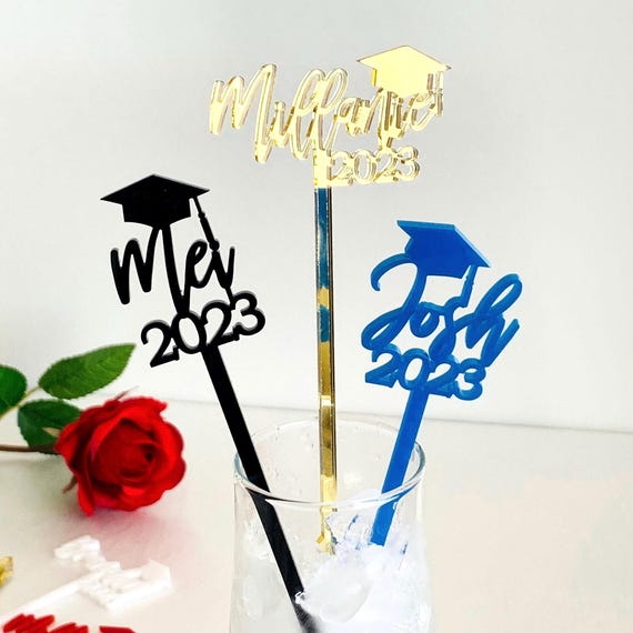 Graduation Drink Stirrers Class of 2025 Decorations - Personalized Name - Graduation Centerpieces Custom Drink Stirrers for Graduation Party