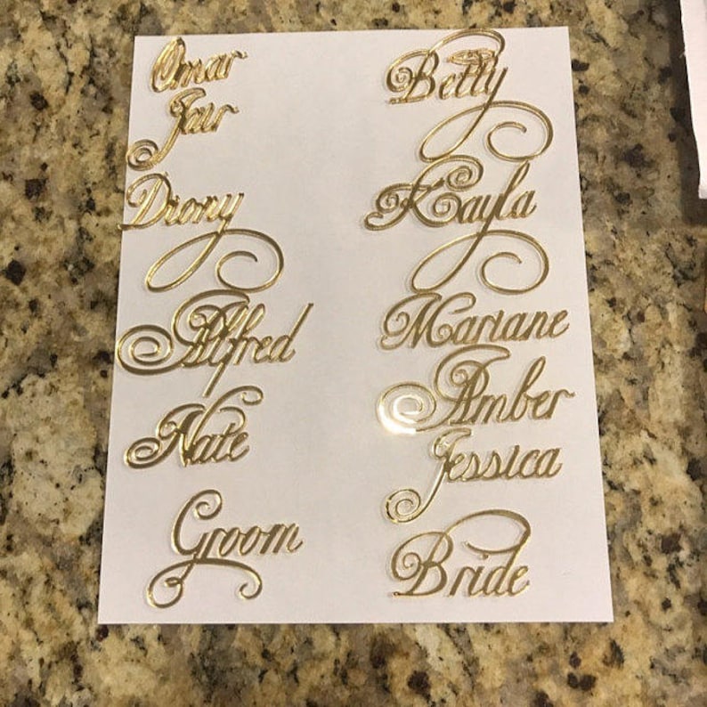 Gold Mirror Laser Cut Names Personalized Wedding Place Cards Guest Names Wedding centerpiece Wedding table cards Table settings Dinner party image 5