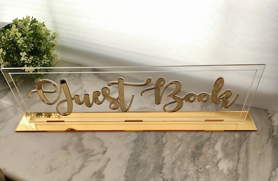 Clear Acrylic Wedding Guestbook 3D Cutout Letters Table Sign Base Gold Centerpiece Freestanding Decorations Custom Reception Calligraphy Tag