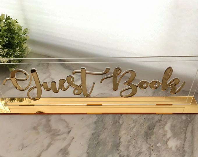 Clear Acrylic Wedding Guestbook 3D Cutout Letters Table Sign Base Gold Centerpiece Freestanding Decorations Custom Reception Calligraphy Tag