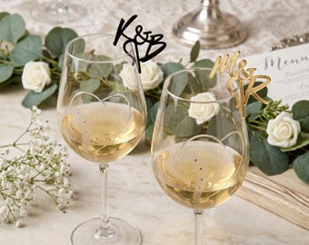 Set of Personalized Drink Toppers - Custom Wedding Initials - Wine Glass Charms