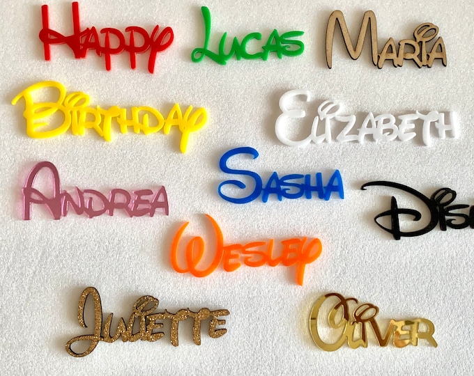 Personalized Disney Place Cards Custom Laser Cut Names Mickey Mouse Birthday Kid's Party Decor Guest Name Tags Disney Wedding, Acrylic, Wood