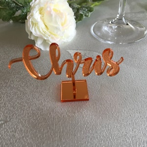 Wedding Table Names with Base Mirrored Laser Cut Place Cards Guest Names Freestanding Personalized Custom Signs Acrylic Plate Name Settings