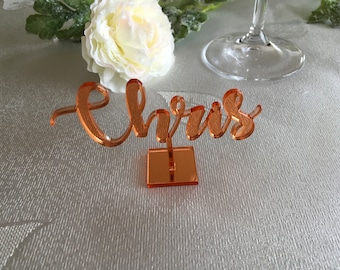 Wedding Table Names with Base Mirrored Laser Cut Place Cards Guest Names Freestanding Personalized Custom Signs Acrylic Plate Name Settings