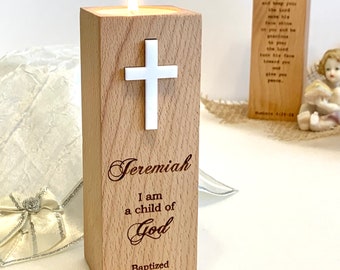 Personalized Baptism Candle Holder, Custom Name and Baptism Date, Bible Verse Gift, Christening Keepsake