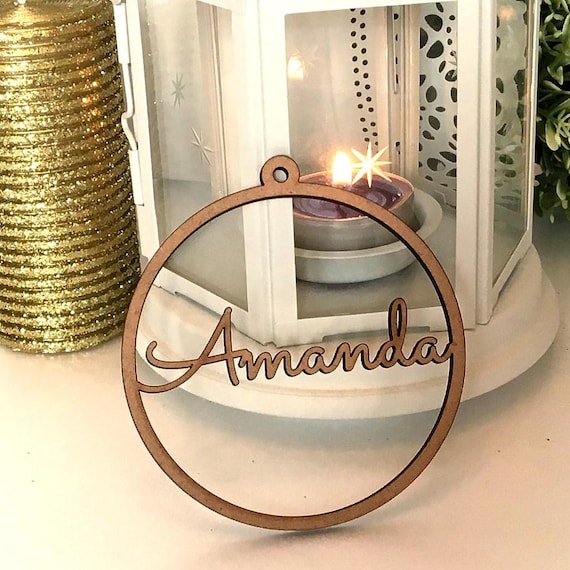 Personalised hanging name wood ornament Wedding bauble Personalized gift tags Wooden Custom Valentines day Name ornaments Tree decorations