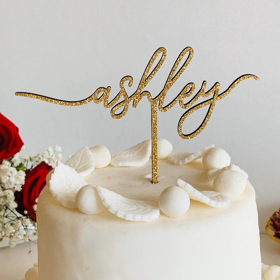 Custom Gold Glitter Name Cake Topper Personalized First Birthday Party Decor Baby Shower Calligraphy Bachelorette Bridal Shower