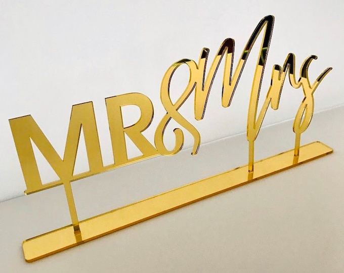 Mr and Mrs Wedding Table Sign Sweetheart Table Centerpiece with Stand Tabletop Calligraphy Laser Cut Acrylic Freestanding Reception Decor