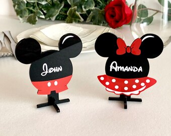 Personalized Mickey Mouse Name Ornament Custom Disney Place Cards Gift for Kids Minnie Mouse Table Centerpiece Guest Name Tag Disney Wedding