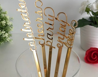 Personalized swizzle stir sticks Name drink stirrer Bridal shower Custom name tag Wedding decor Mother's Day Table centerpiece Party picks