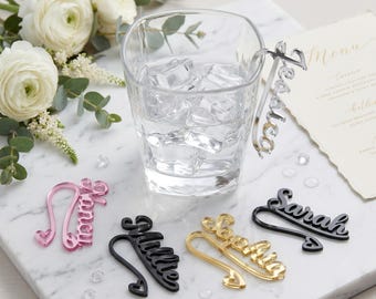 Personalized Valentine’s Day Wine Glass Charms, Custom Name Hanging Drink Markers with Heart