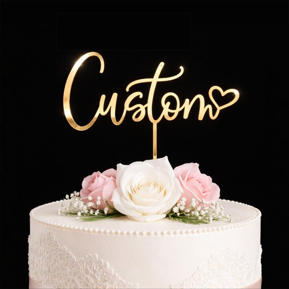 Set 7 Decorazioni Per Torta Compleanno: Topper Happy Birthday E Lettere Cuore Glitter Rosa Oro Con Bastoncini