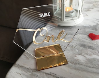 Hexagon Wedding Table Numbers Geometric Calligraphy Gold Mirror Clear Acrylic Signs Modern Centerpieces Decorations Laser Engraved