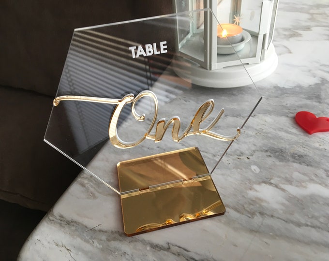 Franjohnsonhouse Franjohnsonhouse, Gold Mirror Acrylic Table Numbers