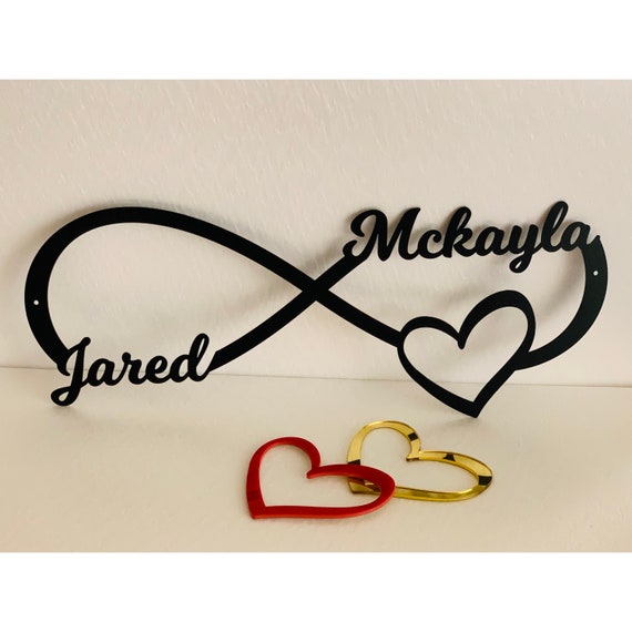 Personalized Infinity Symbol Love Sign with Heart in Different Colors Custom Names You & Me Metal Wedding Decor Wall Hanging Gift for Couple