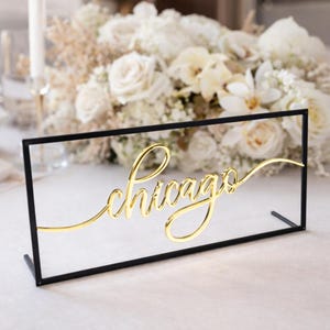 Custom Wedding Table City Signs | Personalized Script Names or Number Holders | Metal & Acrylic