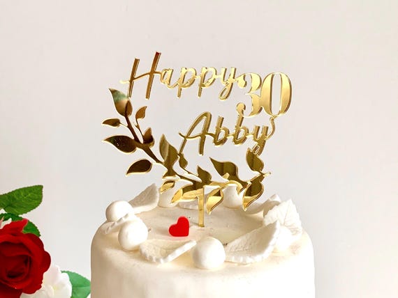 Personalized Birthday Cake Topper with Custom Name and Age - Laurel Wreath