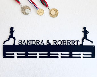 Porte-médaille de course à pied personnalisé pour couple, accroche-médaille personnalisé avec deux noms