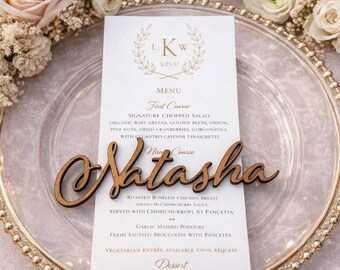 Wooden Laser Cut Wedding Place Cards, Custom Name Settings, Acrylic Signs