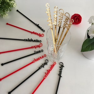 Personalized swizzle stir sticks Name drink stirrer Bridal shower Custom name tag Wedding decor Mother's Day Table centerpiece Party picks image 2