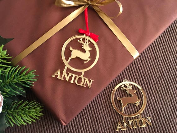 Personalized Christmas Name Gift Tags Gift Wrapping Christmas Bauble Wooden Gift Tags Name Tree Decorations Custom Reindeer Deer Ornament