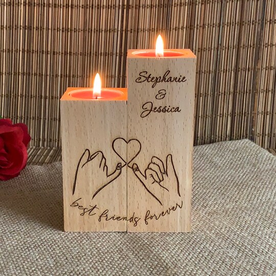 Best Friends Forever Personalized Wooden Candle Holder Custom Names