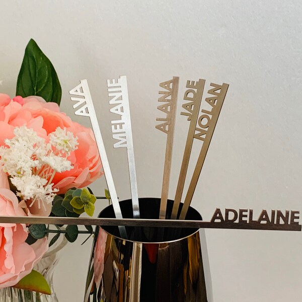 Stainless Steel Personalized Drink Stirrer Custom Name Metal Swizzle Stir Stick Silver Cocktail Drink Accessories Barware Party Decoration