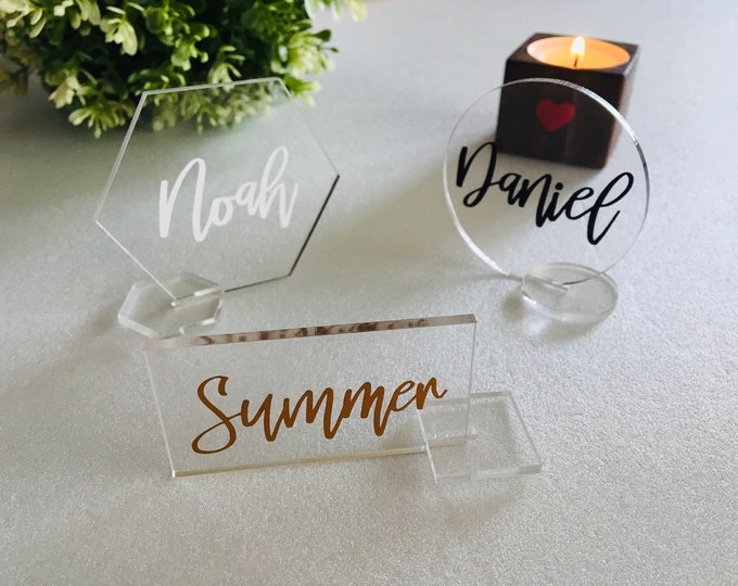 Personalized Clear Acrylic Place Card Holders Stand Geometric Wedding Freestanding Laser Cut Guest Names Escort Cards Custom Name Settings