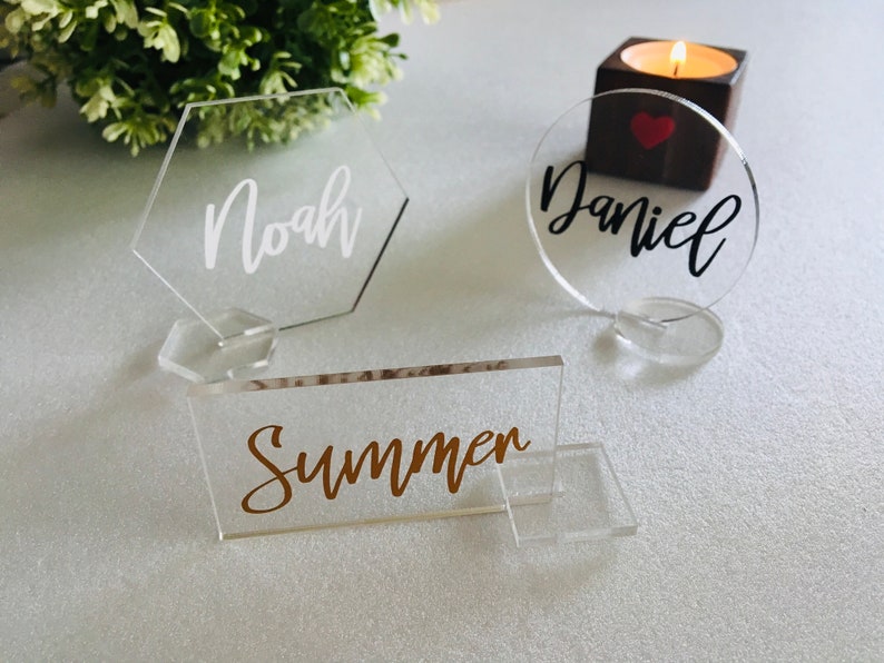Personalized Clear Acrylic Place Card Holders Stand Geometric Etsy