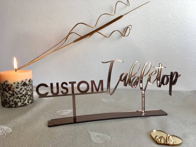 Tabletop Sign Personalized Wedding Custom Name Calligraphy Hashtag Laser Cut Acrylic Wood Free Standing Reception Decor Event Party Welcome image 1