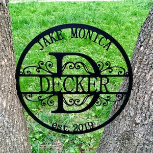Letrero de metal personalizado con apellido para exteriores, monograma para puerta de jardín, decoración de pared con letras divididas iniciales, regalo de boda, letrero con nombres de pareja