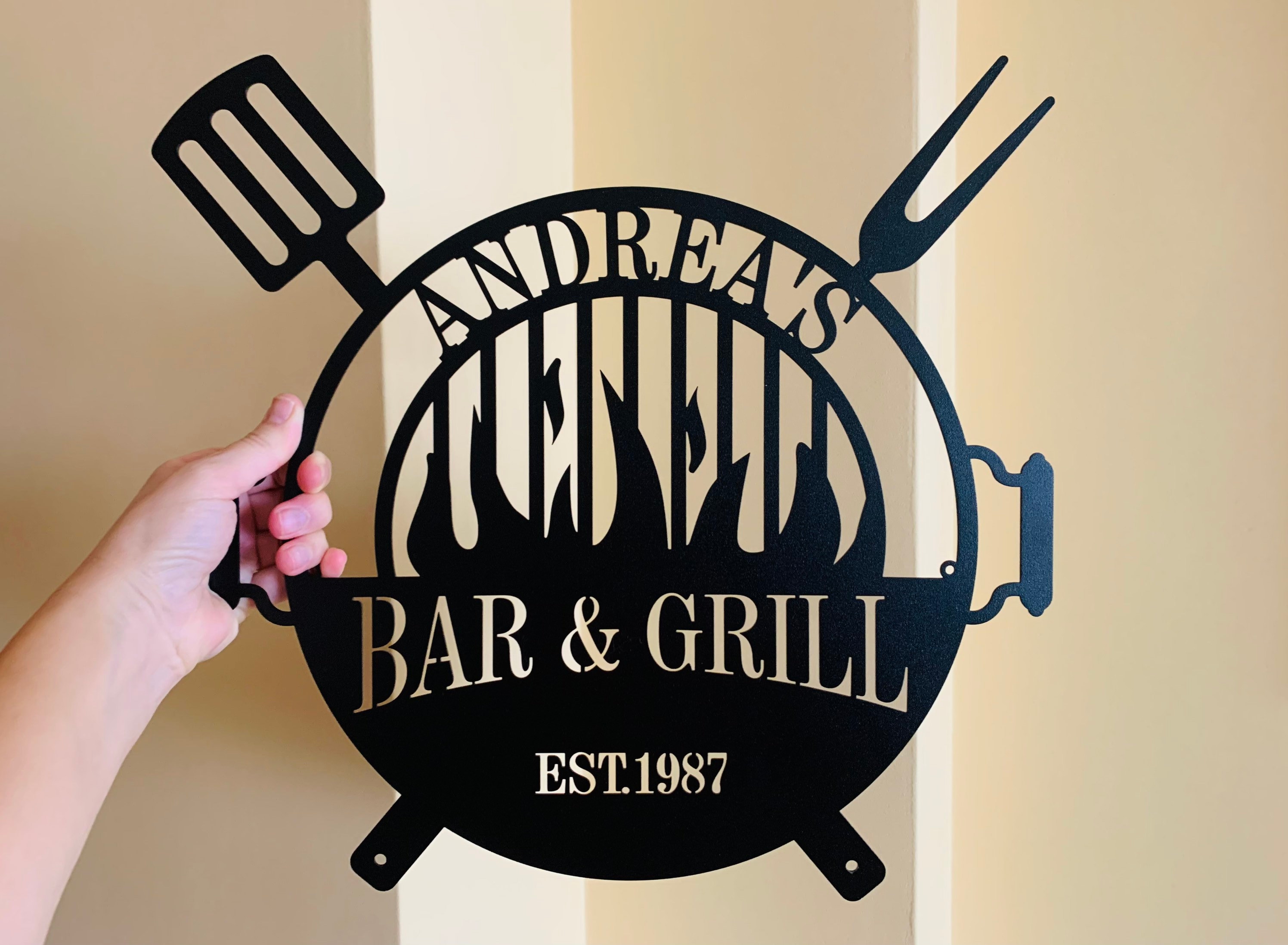 Personalized Bar and Grill Metal Sign Custom Name BBQ Barbecue Etsy