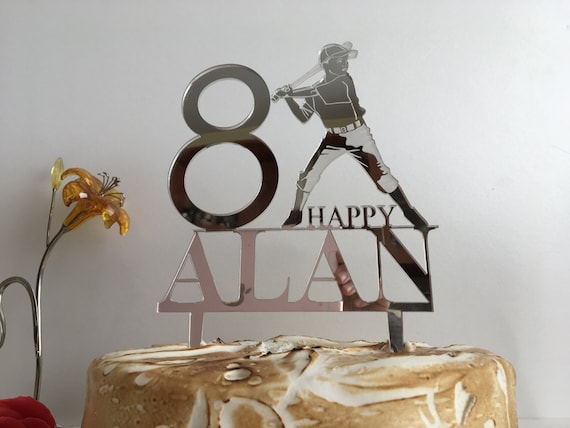 Baseball cake topper 8th Birthday Personalized Name Age Cake Topper Custom Boys Cake Topper Baseball Player Baseball Theme Happy Birthday