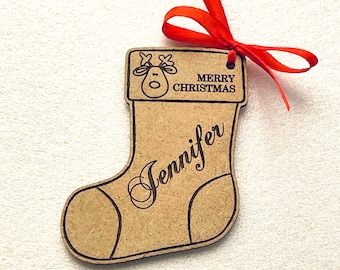 Personalized Wooden Christmas Stocking Name Tags | Custom Engraved Ornaments | Gift Labels