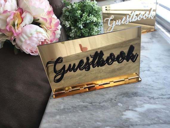 Wedding Guestbook Mirrored Table Sign 3D Cut out Letters White Black Gold Centerpiece Freestanding Decorations Custom Reception Calligraphy