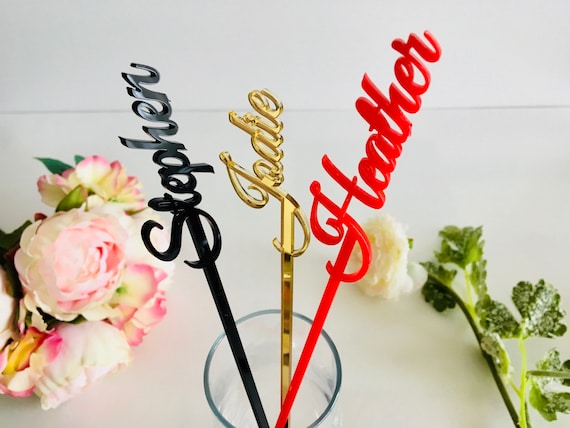 Cocktail bar accessories Personalized name drink stirrers Bridal wedding Custom swizzle sticks Party picks Table centerpiece Birthday decor