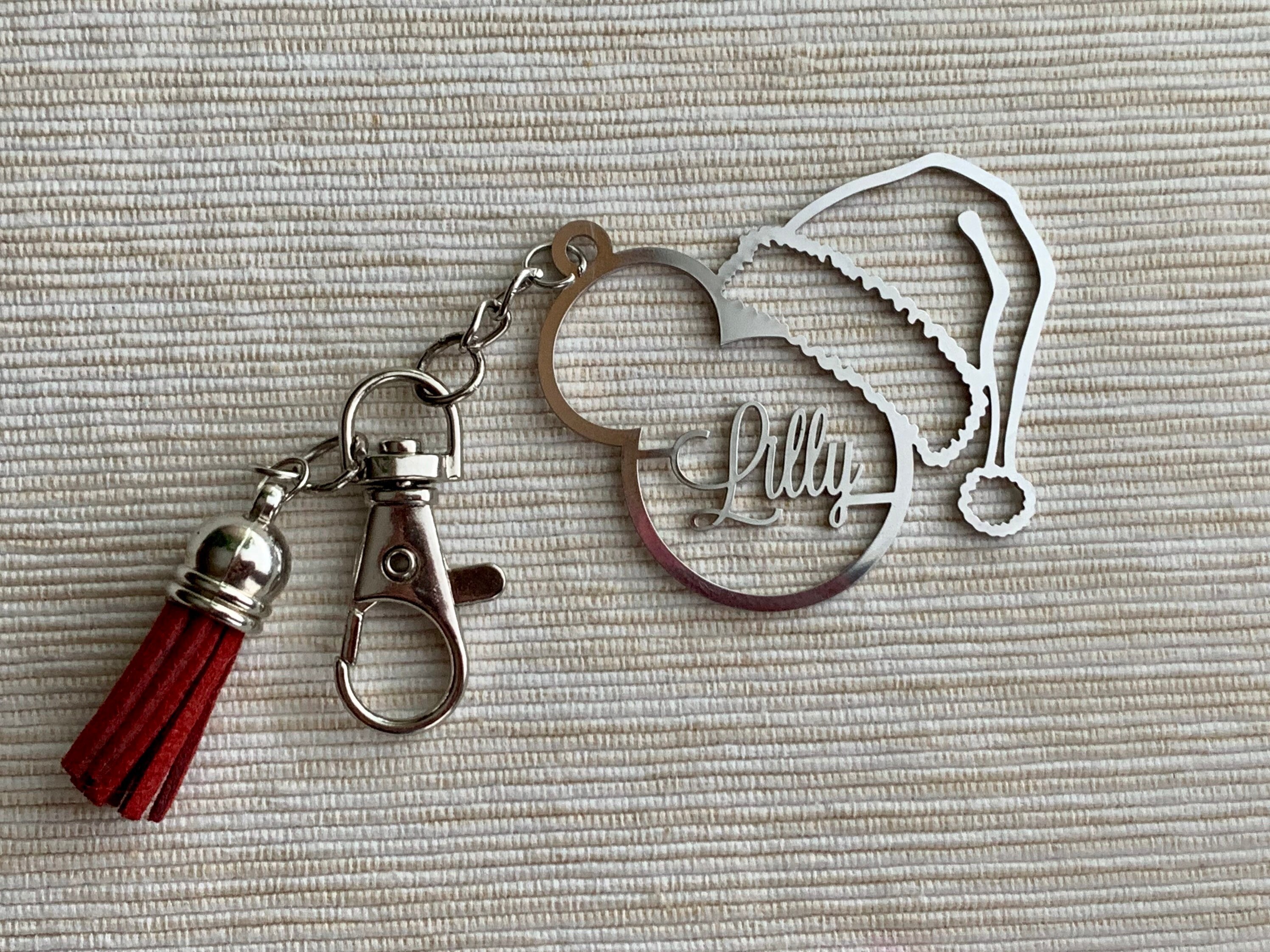 Minnie Keychain Keyring in Handmade Personalised Gift Pouch 