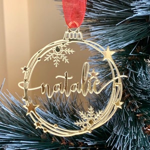 Personalized Christmas Tree Ornament Custom Name Modern Holiday Decorations Laser Cut Names Xmas Bauble Gift for Family, Gift Name Tags 2024