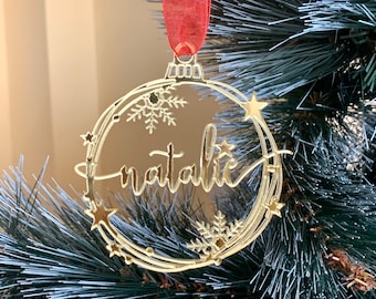 Personalized Christmas Tree Ornament Custom Name Modern Holiday Decorations Laser Cut Names Xmas Bauble Gift for Family, Gift Name Tags 2022