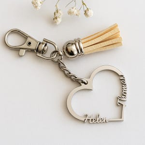 Llavero personalizado con forma de corazón y 2 nombres – Llavero personalizado de acero inoxidable