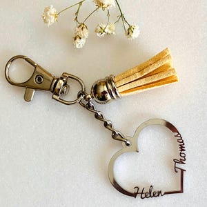 Custom Heart Keychain with 2 Names – Personalized Stainless Steel Name Keyring, Valentine’s Day Gift, Birthday Gift for Mom or Girlfriend