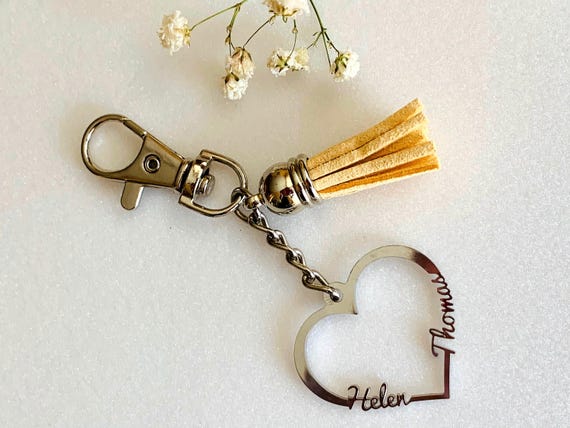 Personalized 2 Names Keychain Heart Custom Name Keyring Two Names Heart Birthday Girlfriend Valentines Day Gift For Mom Idea Stainless Steel