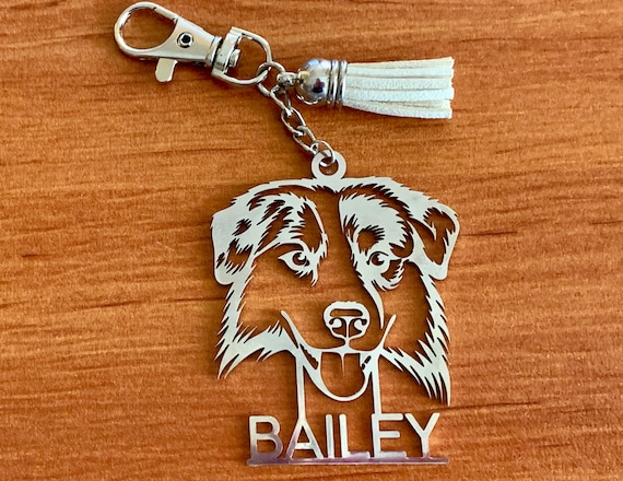 Personalized Australian Shepherd Kaychain Any Name Customized Keyring Aussie Dog Lover Pet Bag Charm Dog's Silhouette Key Chain Gift for Him